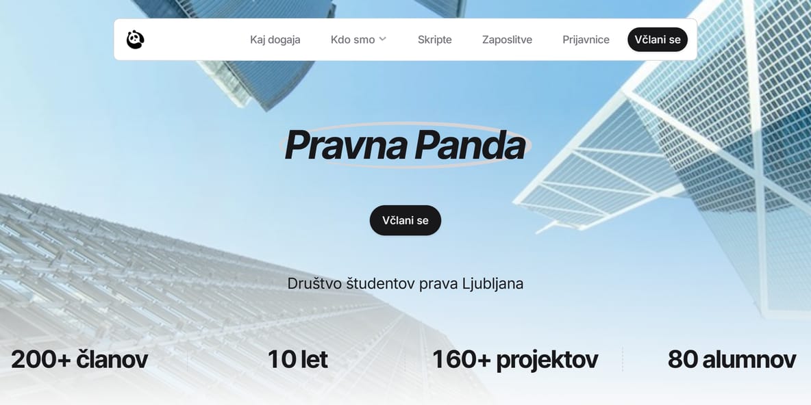 Posnetek naslovnice spletne strani Pravne Pande