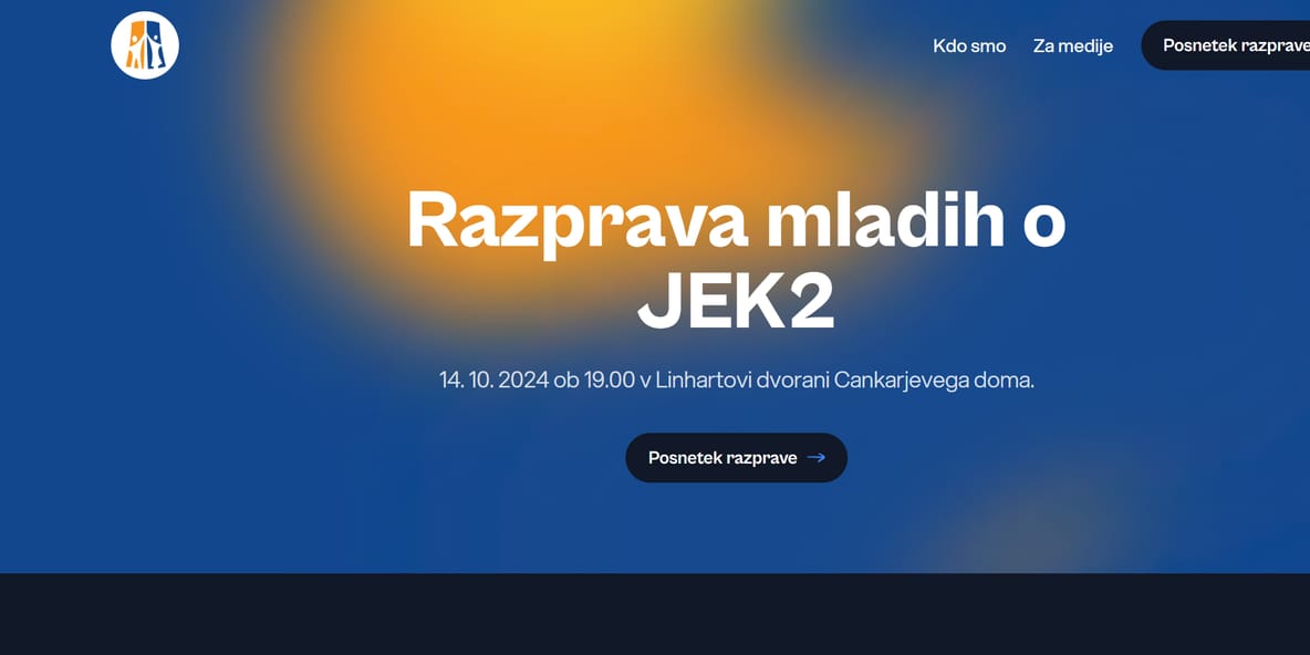 Posnetek naslovnice spletne strani Razprave mladih o JEK2
